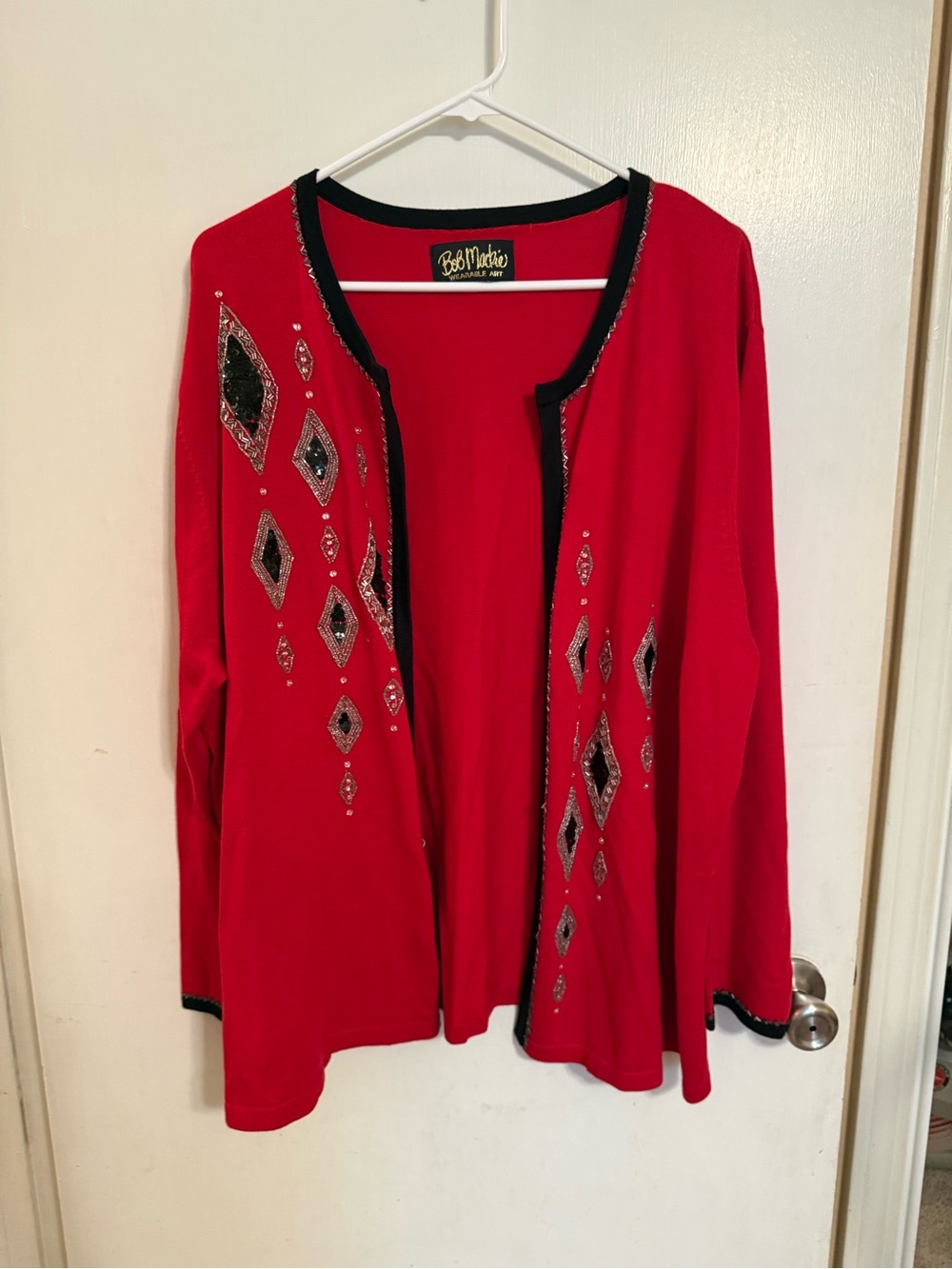 Bob Mackie Red Embellished Open Cardigan
